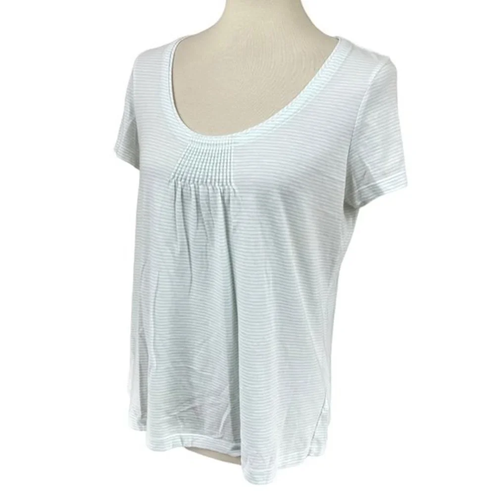 Talbots Women's Light Green Striped Semi Sheer Short‎ Sleeve Shirt Top Blouse M